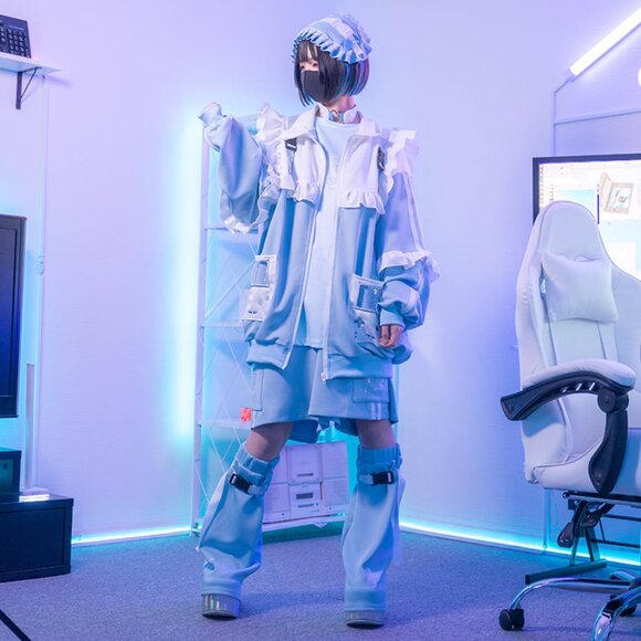 NEW ACDC Rag - Game Over Frill Pastel Blue Jersey Oversized Jacket - Picture 7 of 9